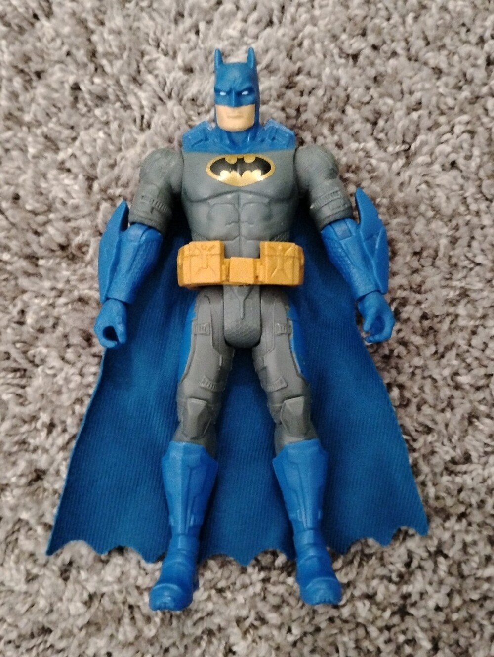 DC Comics Batman Action Figure – Blue & Grey Tech Suit with Cloth Cape 6"